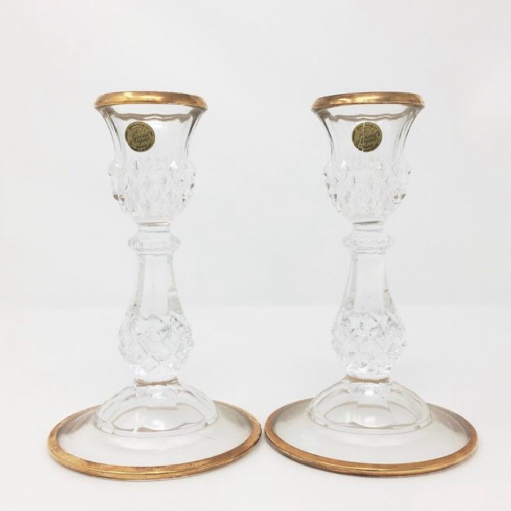 Crystal and gold candleholders